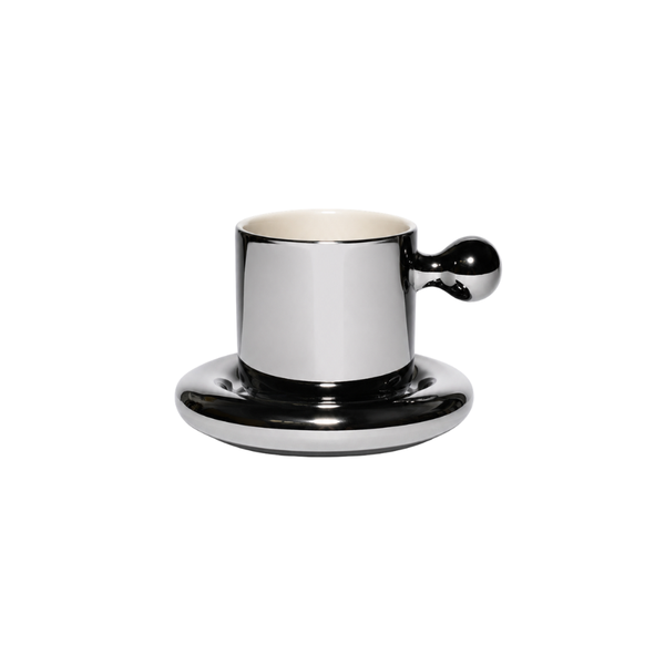 "HEATED" Mug & Saucer Set — Chrome Edition
